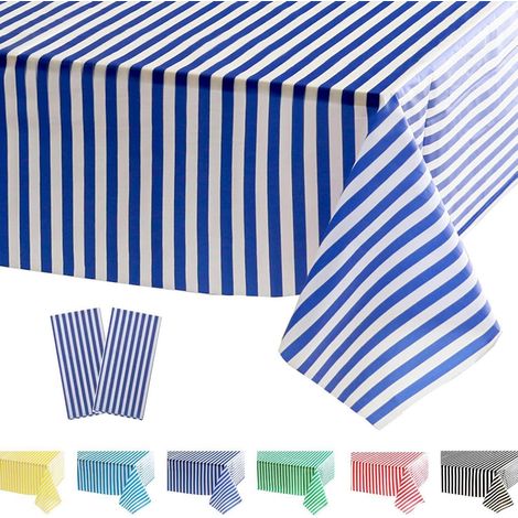 Lot de 2 nappes bleues et blanches rayées, imperméables, PEVA, pour fêtes