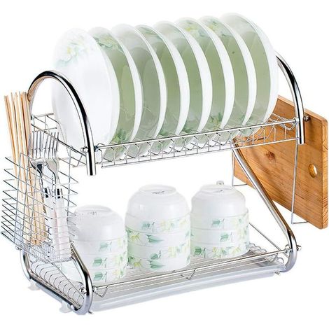 Égouttoir à Vaisselle à 2 Étages en Metal avec Porte-Baguettes, Porte Gobelet ou Support De Planche À Découper, Plateau d'égouttage, Type 2 (1/5)