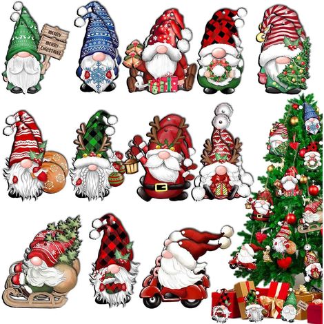 Decoration Noel Bois,24 Pièces Gnomes Decoration Noel Sapin,Small Nains Deco Sapin De Noel,Suspension Deco Noel Sapin avec Cordon,Ornements d'arbre De Noël,Sapin en Bois à Décorer Pendentif (1/5)