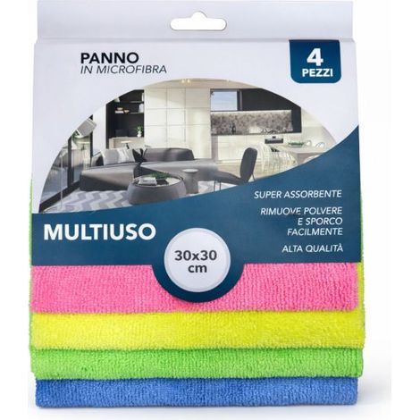 Panni in Microfibra Multiuso Set 4 Pezzi 30x30 cm Super Assorbenti Casa Cucina