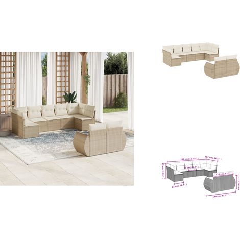 9-tlg. Garten-Sofagarnitur mit Kissen Beige Poly Rattan - Gartenmöbel - Outdoor Möbel - Rattan Gartenset - Lounge Set - Esstischgarnitur (1/3)