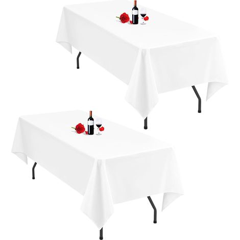 Nappe Rectangulaire - Lot de 2 - Polyester Blanc - 153x260 cm - Pour Table 6 Pieds - Mariage Banquet