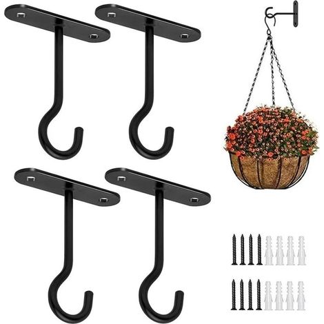 Lot de 4 supports muraux de 10 cm pour suspension de fleurs, support pour plantes suspendues, supports pour plantes suspendues, crochets muraux pour plantes domestiques (noir) (1/5)