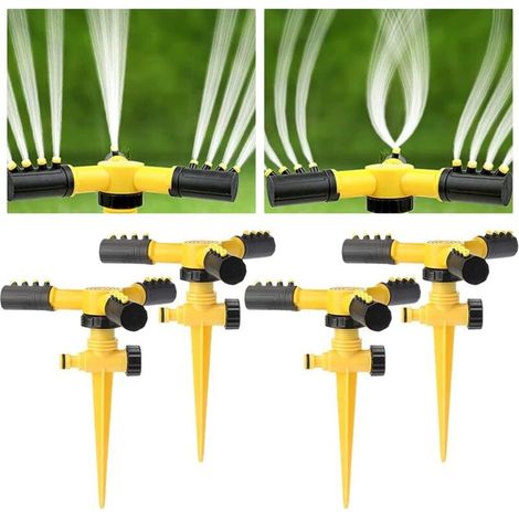 Arroseurs de Pelouse 4 Pièces, Arroseur de Jardin Rotatif à 360 ° Irrigation Automatique, Arroseurs réglables pour Pelouse, Plantes, Fleurs, Légumes, Grandes Surfaces Jusqu'à 80 m²