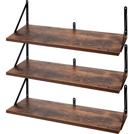 Levede Floating Shelves Wall Wood Rustic with Brackets Vintage Brown Set of 3