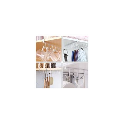 Set di 4 portabicchieri da incasso per mobiletto, colore bianco, per 6 tazze, ganci per riporre tazze e utensili da cucina - Crezuo