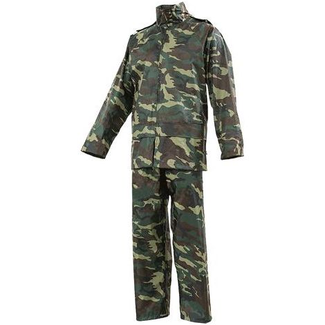Completo impermeabile Hunting taglia L militare mimetico da caccia composto da giacca con zip cappuccio e pantalone in poliestere spalmato PVC Blu L