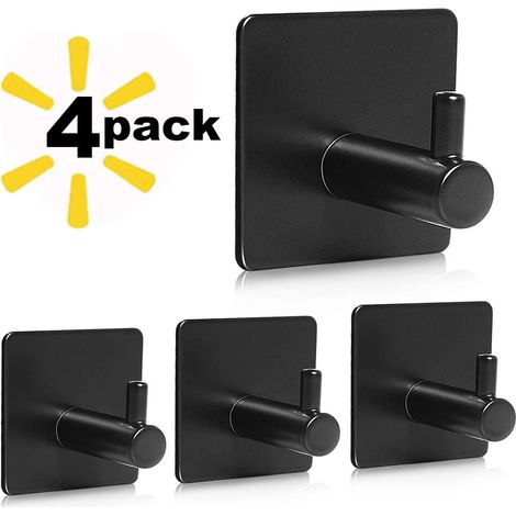 Lot de 4 crochets simples pour serviette, fixation murale, pour manteau, salle de bain, salon, chambre à coucher, derrière la porte Noir (1/5)