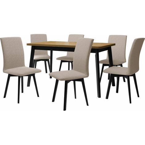Conjunto de mesas y sillas para comedor Victorville 292, Roble Sonoma + Negro, 75x80x140cm, Diámetro: 0, Número de asientos: 6, Estilo: Contemporary