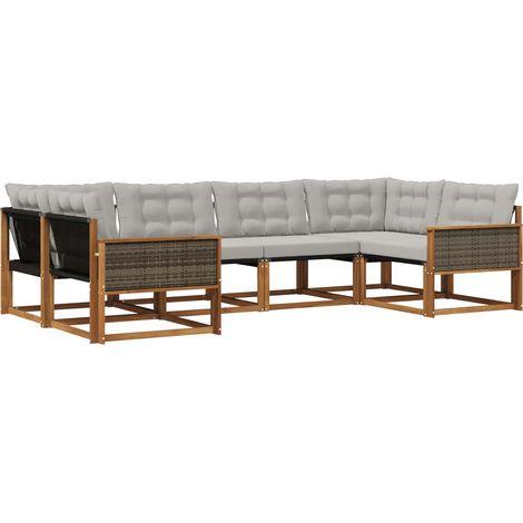 Outdoor Sofa Set with Cushion 6 pcs Natural and Light Grey vidaXL (1/5)