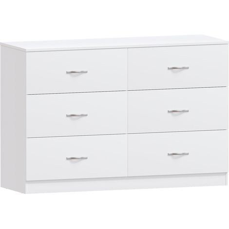 Riano 6 Drawer Wide Chest of Drawers Bedroom Furniture Storage Unit Cabinet, White