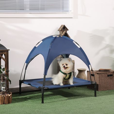 Cama para mascotas con dosel, cama para perros, plegable, resistente a la intemperie, azul