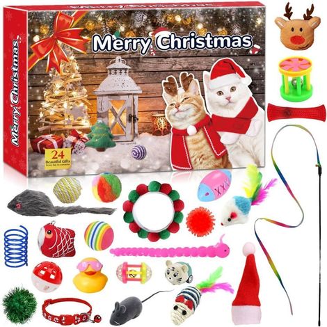 Calendrier de l'Avent pour Chat 2024, 24 jours de compte à rebours avant Noël, coffret cadeaux humoristiques pour félin, surprises festives pour minet (1/4)