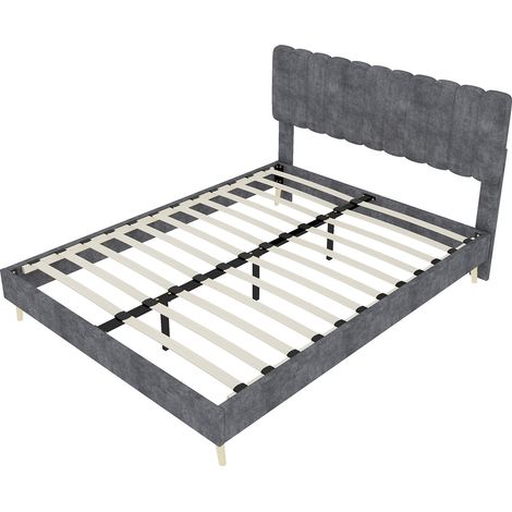 Cama tapizada moderna 140x200 cm gris HOMVRA con colchón incluido (1/5)