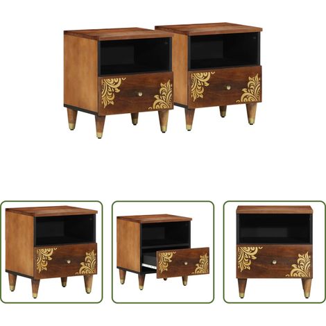 vidaXL Mango Holz - Nachttisch 2 pcs Honigbraun 40 x 33 x 46 cm Massivholz Mango (1/5)