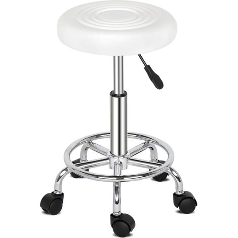 Tabouret de bar rembourré confortable, siège pivotant hydraulique robuste, hauteur réglable, solide et durable, blanc (1/5)