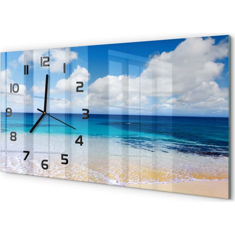 Horloge Murale Salon 60x30 cm Panoramique Verre Trempé Décoration Murale Mer calme (1/5)