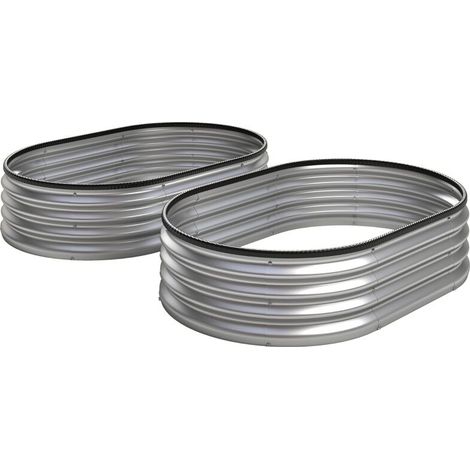 Lot de 2 Jardinières Rondes Surélevées en Métal –135x90x30 cm, Fond Ouvert, Argent Idéal Herbes et Légumes (1/5)