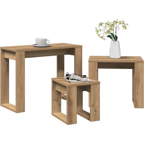Tables gigognes 3 pcs-Table Basse-Table Salon chêne artisanal bois d'ingénierie 385422 (1/5)