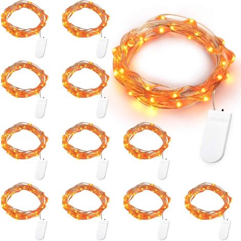 Halloween-Lichterkette [12er-Pack], 2 m, 20 LEDs, Mini-Herbstlichterkette, batteriebetrieben, wasserdicht, silberner Draht, Innenbeleuchtung für Partys, Weihnachten, Thanksgiving, Abende, Schlafzimmer