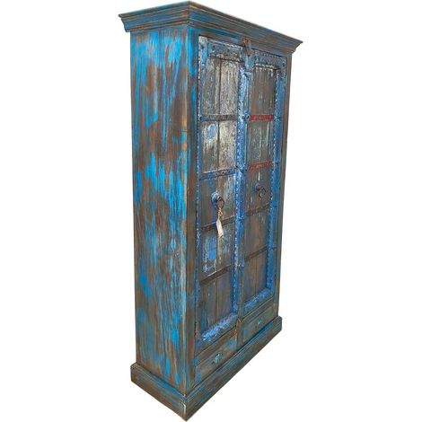 Armario de madera artesanal azul 91x38x188h (1/5)