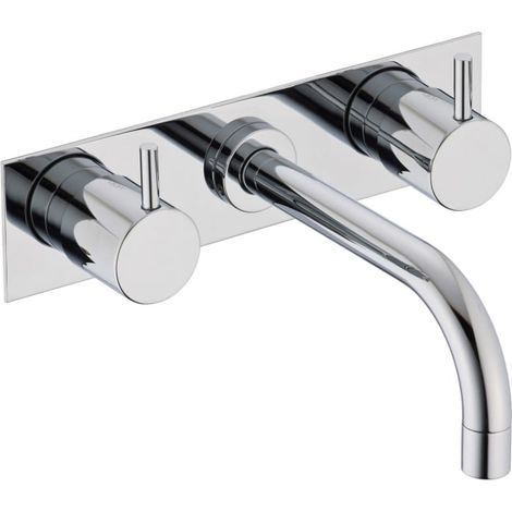 Vola Wand-Waschtisch-Zweigriffmischer UP mit Auslauf Mitte, Ausladung 16 cm