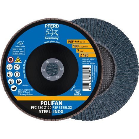 PFERD POLIFAN Fächerscheibe PFC 180x22,23 mm konisch Z120 Uni.-Linie PSF STEELOX Stahl/Edelstahl (1/5)