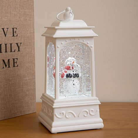 21cm White Snowman Christmas Water Spinner Lantern with White LED (1/5)