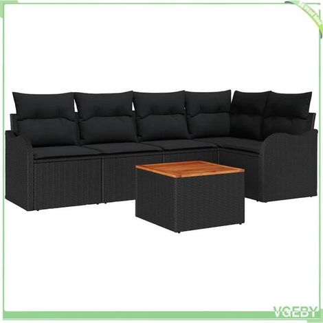 Canapé de jardin modulable - FAFEICY - 3356126 - Noir - Polyrotin & acacia massif - Rangement étanche (1/5)