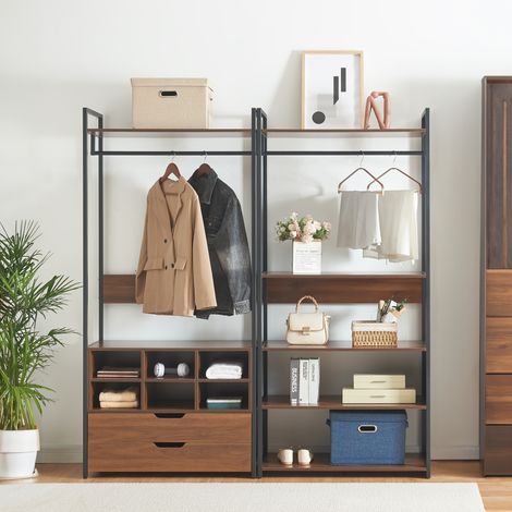 Set Larem 2 Mobili Organizzatori Guardaroba 168 cm Set C - Nero / Effetto Noce [en.casa] (1/5)