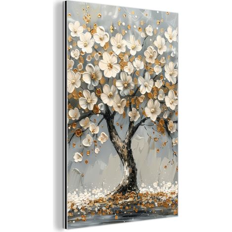 CUADRO DE METAL Árbol - Flores - Blanco - Naturaleza - Arte Cuadros Para Dormitorio 60x90 (1/5)