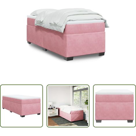 vidaXL Surmatelas -  Sommier à lattes de lit avec matelas Rose 90x200 cm Velours (1/5)