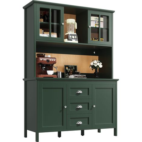 Hoher Küchenschrank mit Glastüren, Schubladen, Verstellbaren Einlegeböden und LED für Küche aus MDF Grün 120 x 40 x 179 cm (1/5)