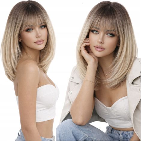 Luvu Damenperücke mit Pony, hellblondes, glattes Haar, wie ein natürlicher Ombré-Look. (1/5)