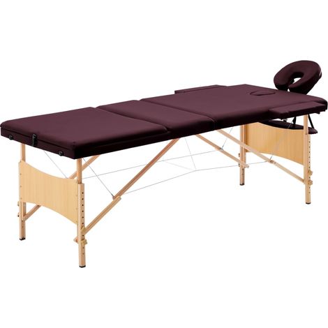 Table de massage pliable à 3 zones avec cadre en bois, bordeaux-violet (1/5)
