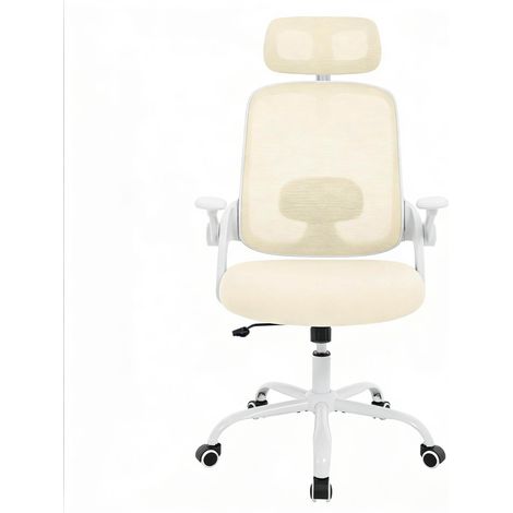 Ergonomischer Bürostuhl mit hoher Rückenlehne, Kopfstütze und 3D-Armlehnen, Beige (1/3)