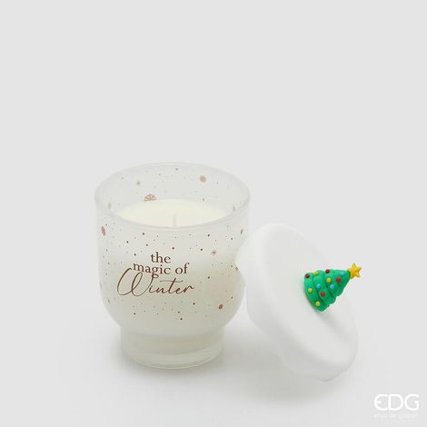 EDG Enzo De Gasperi Candela di Natale Snowy H 10 Cm D 9 Cm Greenwood Breeze Bianco Oro