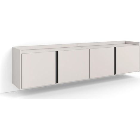 Skraut Home - Meuble TV, Banc Télé, Grand espace de Rangement, 207x35x50cm, Pour les TV jusqu'à 80", Suspendu, Mural, Style moderne, Beige (1/5)