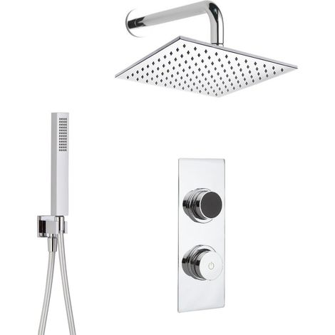 Milano Vis Digital Two Outlet Thermostatic Shower with 300mm Square Wall Mounted Rainfall Shower Head and Hand Shower Handset Kit - Chrome (1/5)