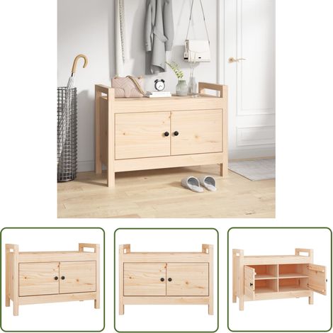 The Living Store Banc d'entrée 80x40x60 cm Bois de pin massif - Banc D'entrée - Banc Coffre - Meuble D'entrée - Rangement Intérieur - Mobilier Salle D'entrée (1/5)