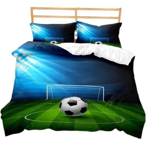 Housse de couette en microfibre 200x200cm, parure de lit avec 2 taies d'oreiller, motif football (1/5)