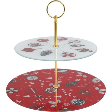 Plateau de Présentation 2 Étages "Noël" 25cm Rouge (1/4)