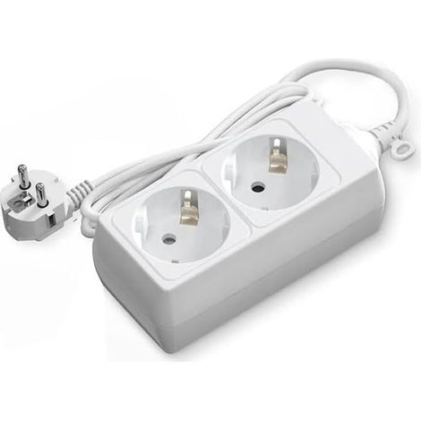Multiprise allemande à 2 voies 5 m 3G 1,5 mm² blanche, pour connecter plusieurs appareils, sans interrupteur, pour la maison ou le bureau. (1/2)