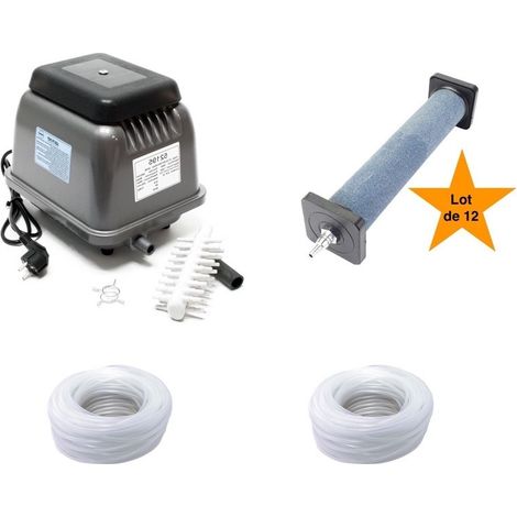 Set aération bassin 12 diffuseurs 22 cm + pompe à air 16800 l/h. Bassins de + de 50 m³ (1/4)