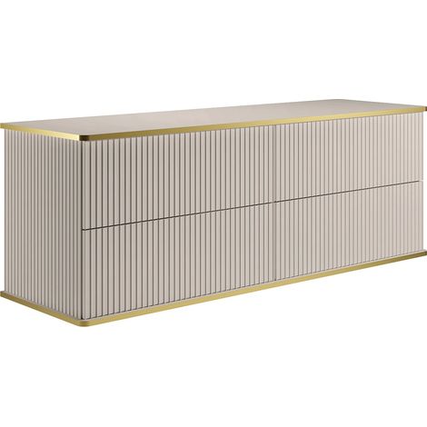 Meuble sous vasque suspendu strié liseré doré 4 tiroirs - Beige - 150 cm - KELIZA