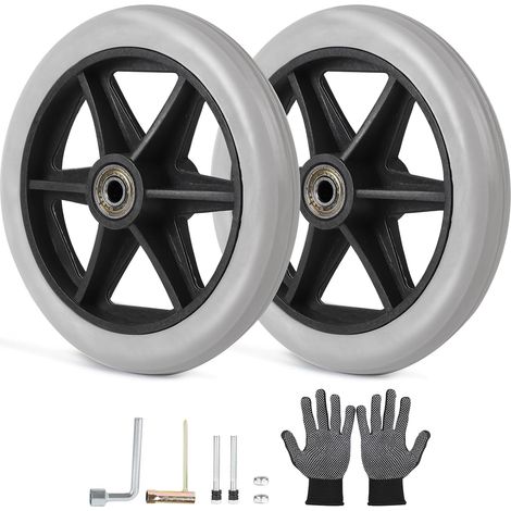 Lot de 2 Roue Avant de Fauteuil Roulant, Roues de Rechange Avant pour Déambulateur de 190 MM, Ruedas de Repuesto Sólidas pour Fauteuil Roulant en Polyuréthane, Intérieur des Roulements : 8 MM (1/5)