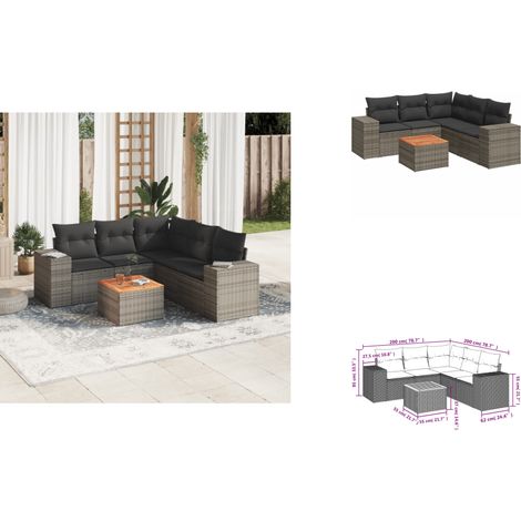 6-tlg. Garten-Sofagarnitur mit Kissen Grau Poly Rattan - Gartenmöbel Set - PE-Rattan Möbel - Outdoor Lounge - Esstisch - Gartenecke (1/3)