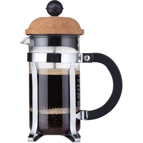 French: Cafetière à Piston 3 Tasses Inox & Liège - Chambord - Bodum   German: French Press 3 Tassen Edelstahl & Kork - Chambord - Bodum