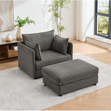 Einzelsessel mit Stauraum-Hocker aus Velours, grau – OKWISH (1/5)