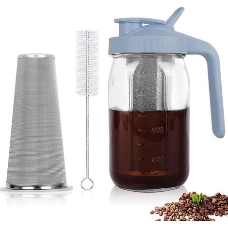 Cafetière Cold Brew 1,8 L - Verre Et Acier Inoxydable - Filtre 160 Microns - Pour Café Et Thé Froid - Gris (1/5)